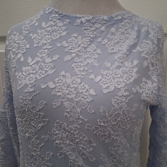 E.R.G. Collection Light Blue Shirt With White Floral Lace Overlay     Size L - Picture 2 of 14